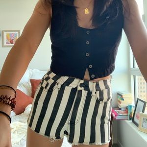 BDG Black and white striped denim shorts